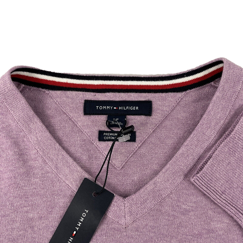 New Mens Tommy Hilfiger Spring Core Plus V-Neck Sweater Sz S Purple NWT Cotton - Picture 2 of 8