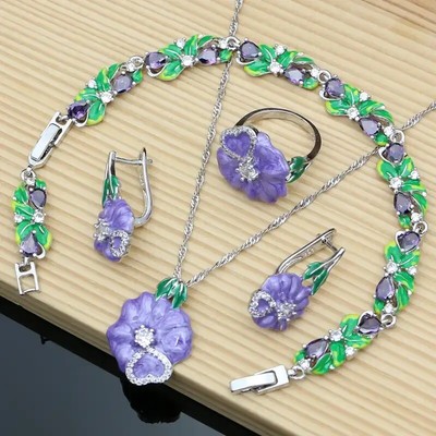 s-l400.jpg 925 Green Enamel Jewelry Set main image 0