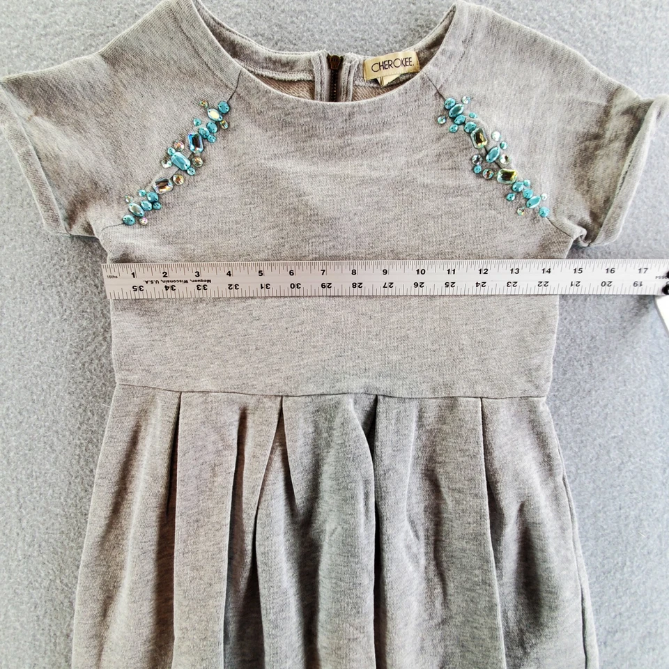 Vestido plisado gris manga corta turquesa detalles cuentas talla L (10/12) Cherokee Foto 4 de 4
