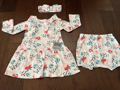 Miniville Baby Girl Ruffle Dress  Diaper Cover & Headband 3-Piece Set Size 18M