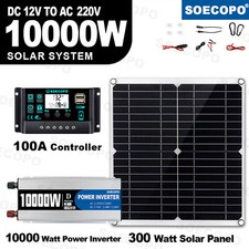 10000W Solar System Complete Set Dual USB Inverter 220V 300W Solar Panel  100A	