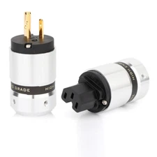 Pair Aluminum Alloy Shell Gold Plated Plug Pin US HIFI Power Cable Connector