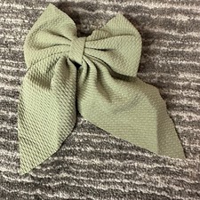 Womens Big Bow Hair Clip Green Ribbon Bowknot Nonslip Barrette Waffle Knit New