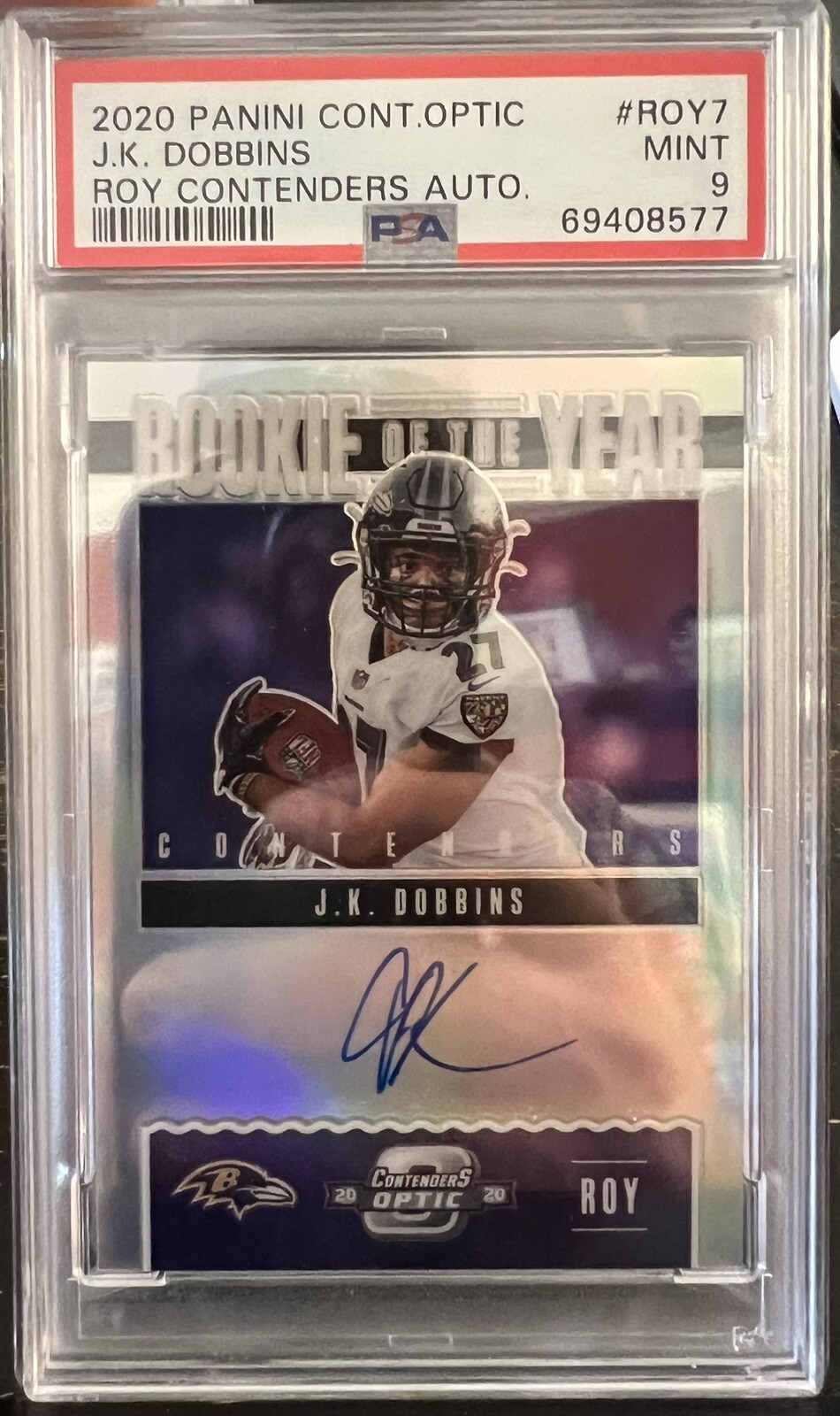 Jk Dobbins Rookie Auto Prizm /99 2020 Contenders Optic Rookie of the Year