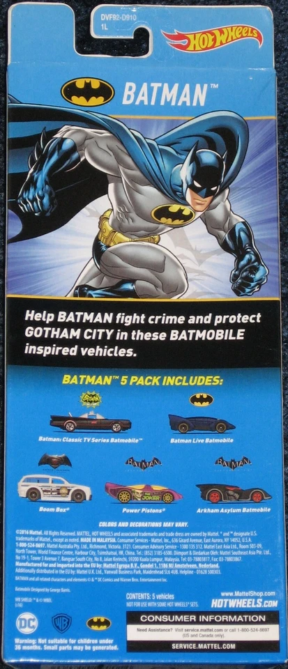 Hot Wheels 2016 Batman 5 Pack 3 versions of BATMOBILE ! NEW Sealed Free Ship ! - Image 2 of 4