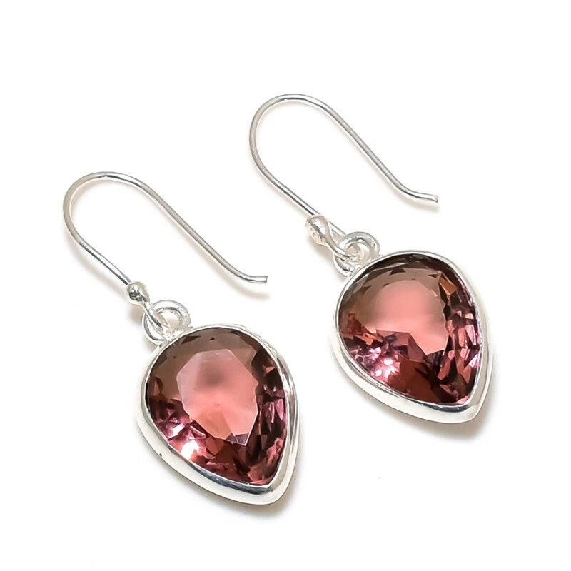 Graziosa Rosa Ametista Gemma Goccia/Pendente Etnico Orecchini 925 Argento - Immagine 4 di 4