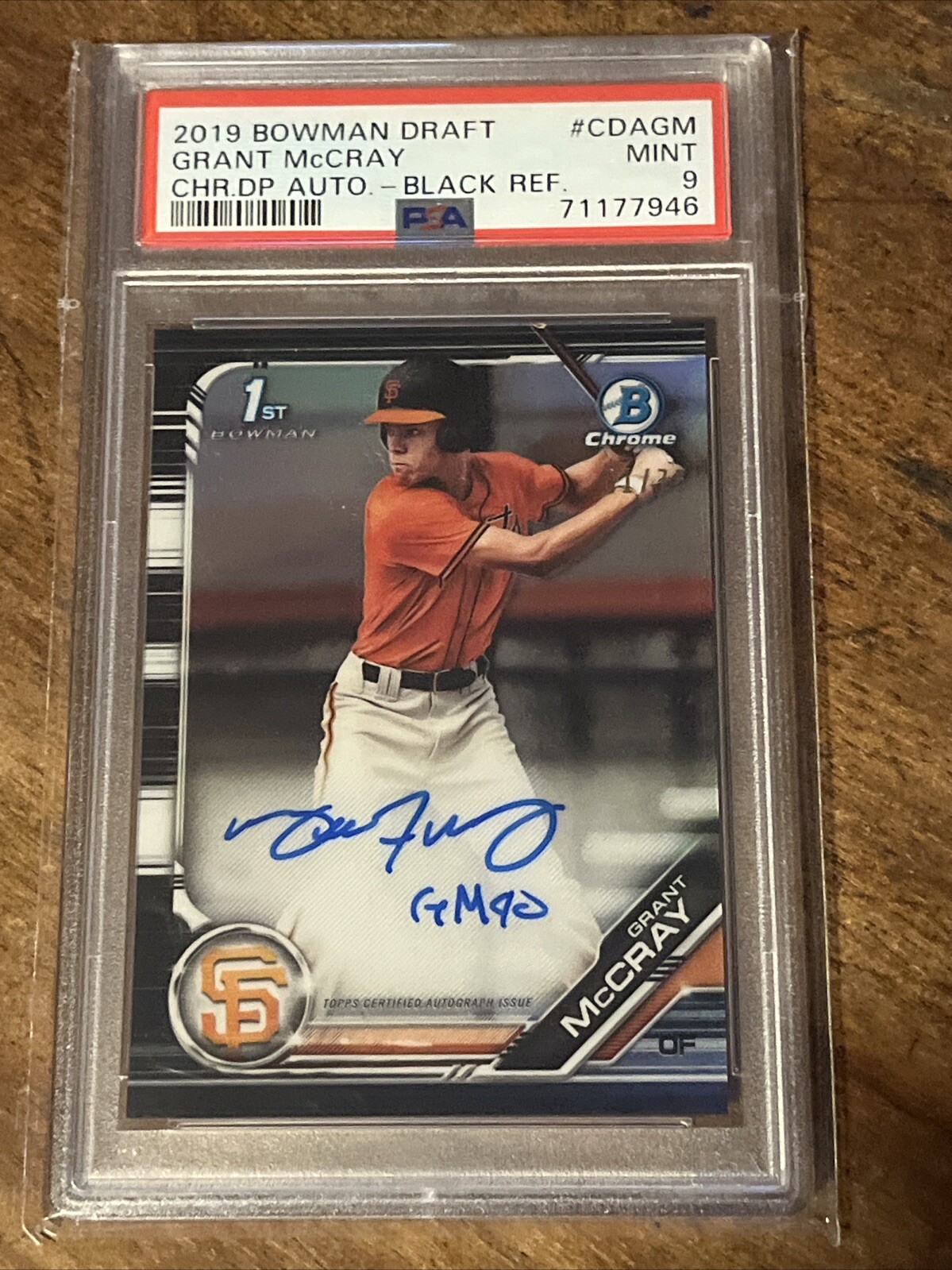 2019 Bowman Chrome  Grant McCray Black Refractor Auto /75 #CDA-GM Giants PSA 9