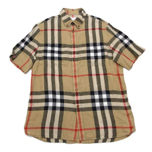 Burberry Linen Short Sleeve Casual Button-Down Shirts for Men for