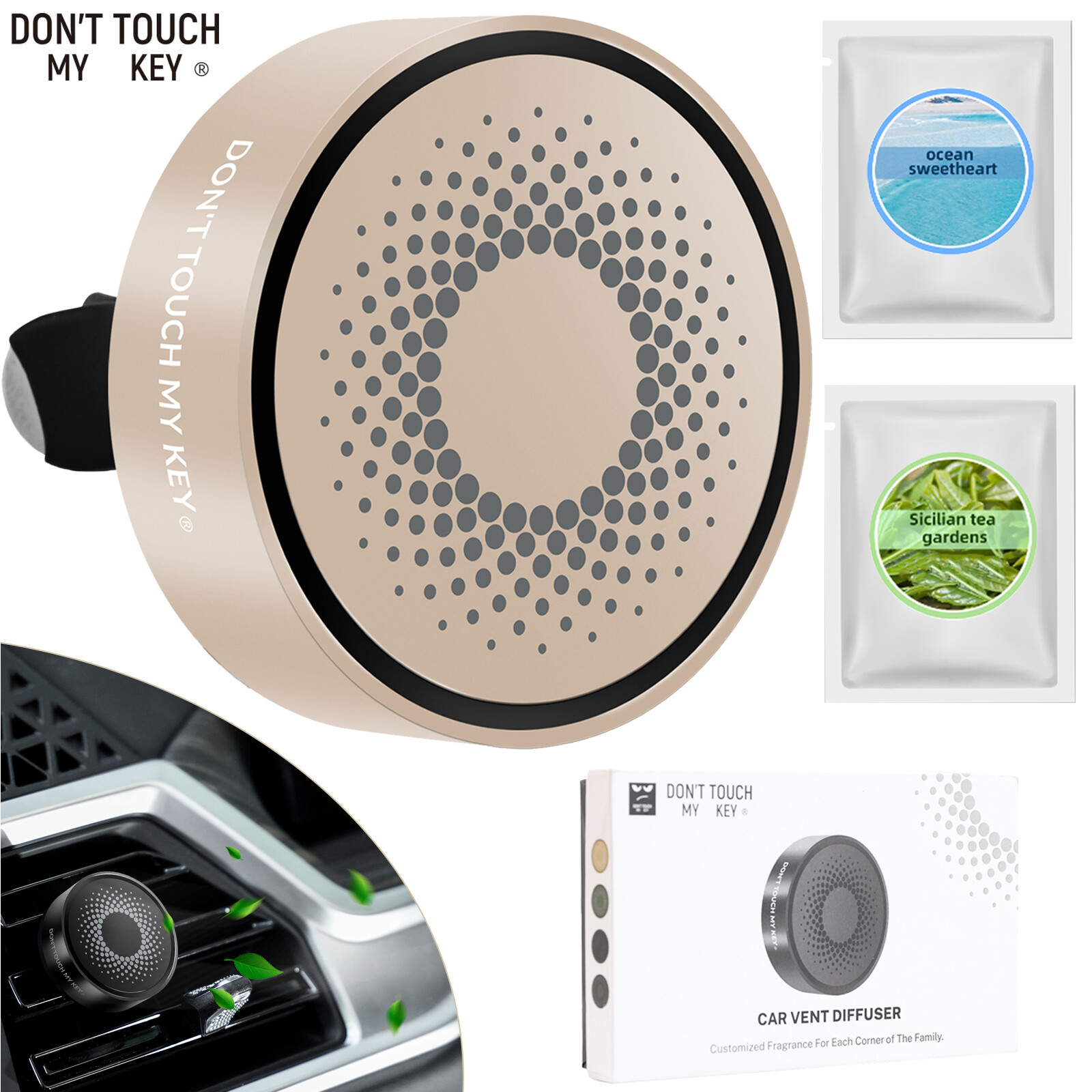 Gold Car Air Vent Clip Freshener with Aromatherapy Essential Oil Diffuser