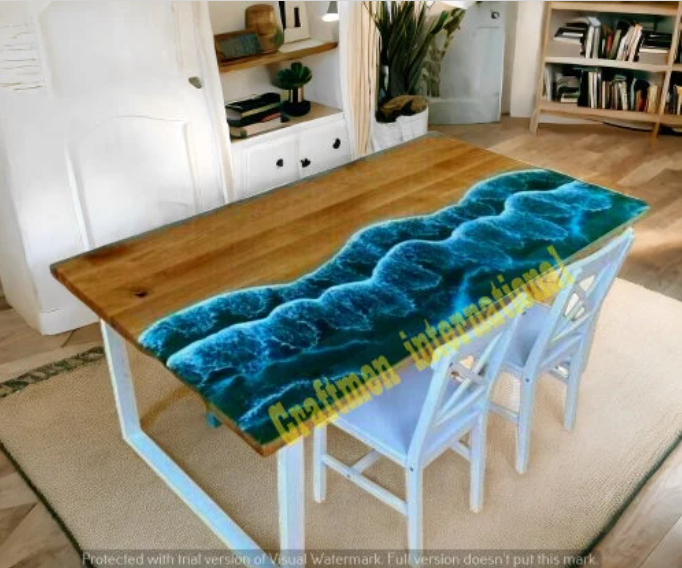Ocean Blue Epoxy Dining Table, Walnut Wood Epoxy table, Wooden table top-image