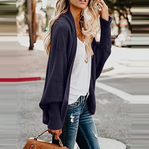 Women's Kimono Batwing Cable Knitted Slouchy Oversized Wrap Cardigan Sweater - Picture 4 of 26
