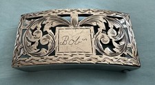 Rare Antique Vintage Western Sterling Silver Name BOB Open Filigree Belt Buckle