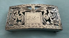Rare Antique Vintage Western Sterling Silver Name BOB Open Filigree Belt Buckle