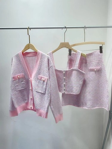 Sandro Pink Suit Short Cardigan Skirt Sling Top in Fancy Tweed | eBay