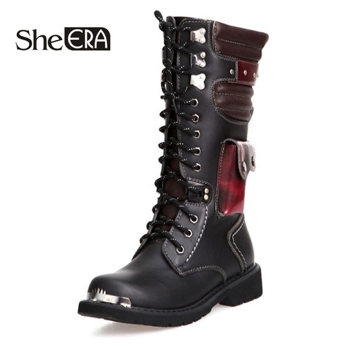 Mid-Calf High Boots Mens Military Boots 