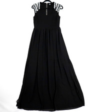 Blurr Womens Maxi Dress Size 10 Black Jersey Sleeveless Chiffon Overskirt Slits