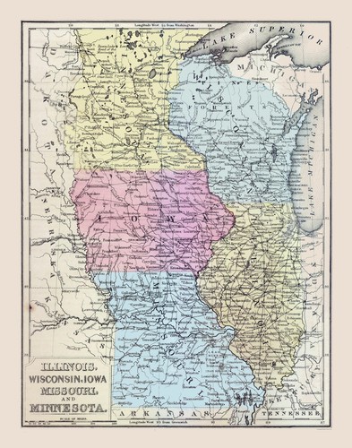Historic State Map - Midwestern United States - Mitchell 1877 - 23 x 29.26 - Bild 1 von 20