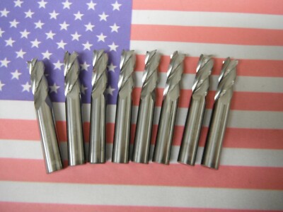 Eight (8) 3/8'' solid carbide FOUR FLUTE END MILLS square single end MADE IN USA
