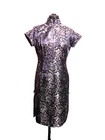 Vintage Dress Women Medium Qi Pao Pure Silk Black silver Floral Size 12