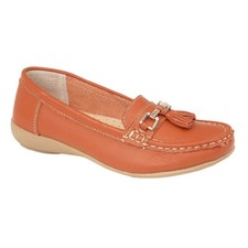 Jo & Joe Womens Leather Shoes Ladies Soft leather Brogue Loafer Flat Shoe Orange