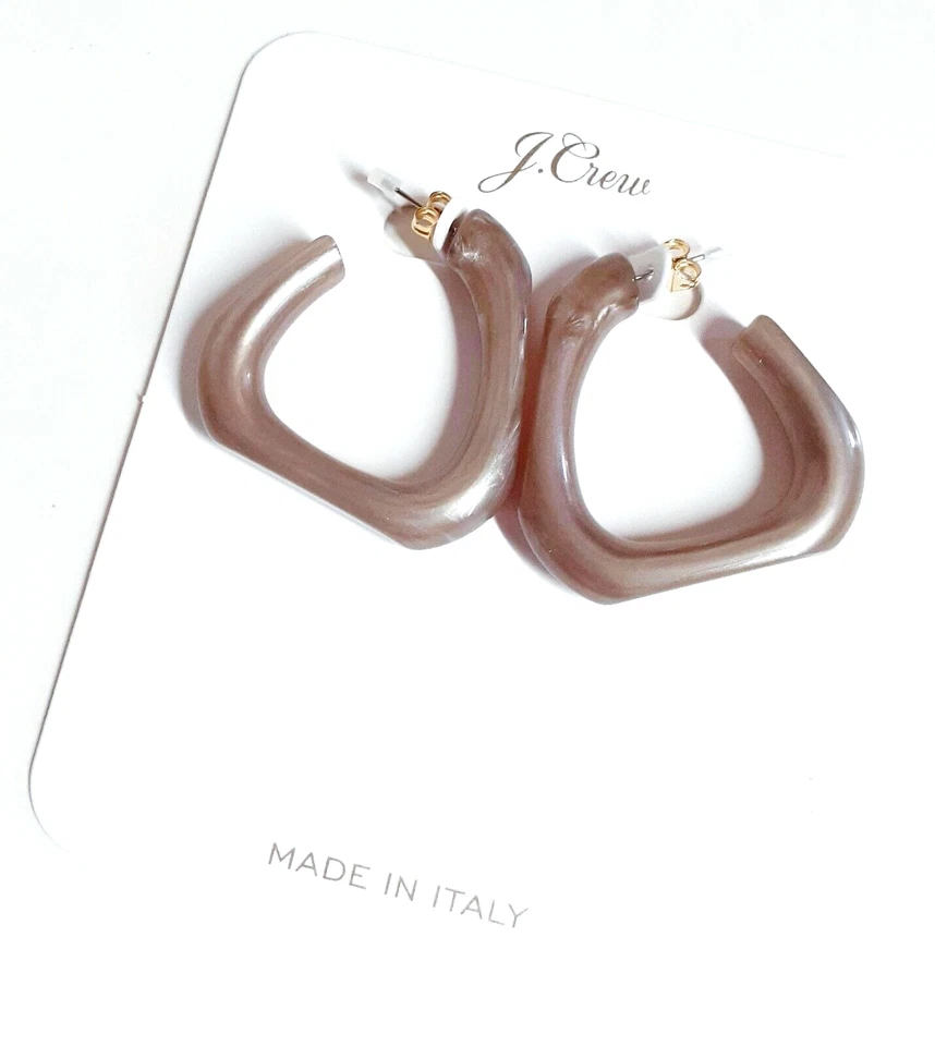 J.Crew Angular Acetate Hoop Earrings White Taupe Pearl Surgical Steel Post NWT - Image 4 of 4