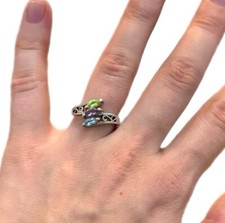Sterling Silver Openwork Gemstone Ring Peridot Amethyst Blue Topaz Size 7.5
