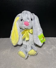 Hug Fun Bunny Plush Frosted Gray Rabbit Yellow Bow 14" Soft Stuffed Toy Pet 2018