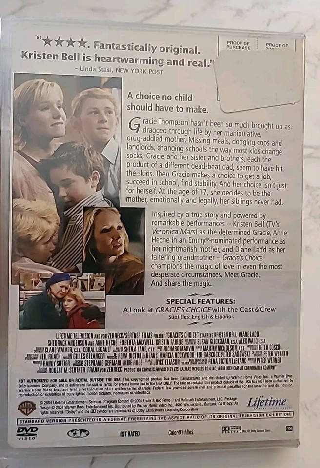 NEW SEALED! Lifetime Movie GRACIE'S CHOICE DVD 2005 Anne Heche, Kristen