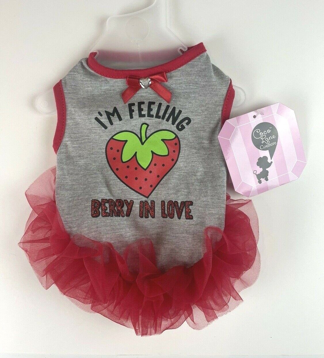 Coco Lane Couture Dress Dog Puppy Outfit "Berry In Love" Strawberry Tutu S  NWT | eBay