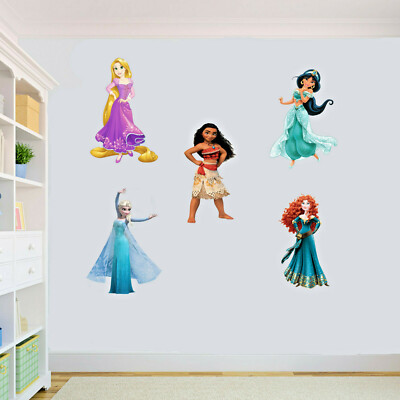 Prinzessin Wandkunst Aufkleber Wandbild Aufkleber Moana Elsa Jasmin Rapunzel 5-teiliges Set
