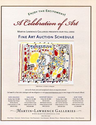 PABLO PICASSO Art Gallery Exhibit ~ VINTAGE PRINT AD ~ 2002