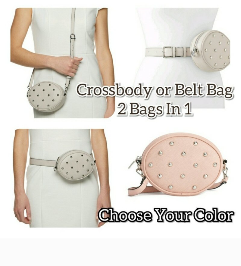 Sam Edelman PINK Oval Crossbody Fanny Pack Belt Bag Dual Studded