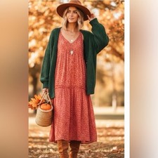 Joie Midi Dress Abstract Tiered Tea Rose Sleeveless 100% Cotton Womens Medium