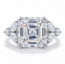 5.55 Ct Certified VVS-E-F-Asscher White Diamond Ring-Gift For Love-FREE Studs