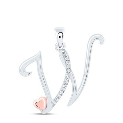 0,06 ctw natürlicher Diamant Herz Kursiv Anfangsbuchstabe W 925 Sterlingsilber