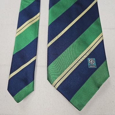 maK uno Seidenkrawatte Blau Grün Gestreift   100% Seide   Business