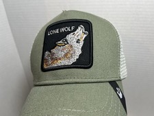 Goorin Bros The Farm Lone Wolf Olive Green Mesh Snapback Trucker Hat