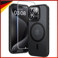 HandyhüLle FüR Iphone 15 Pro Matt Schwarz StoßFest Mit Panzer Schutzglas Magsafe
