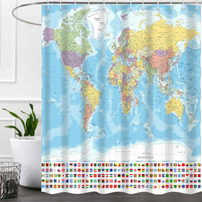 World Map Shower Curtain 72x72   Waterproof Educational Kids Bathroom Decor with