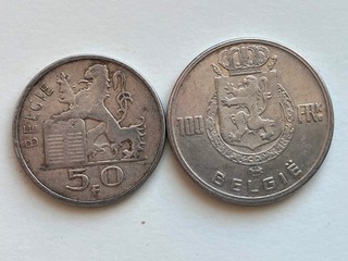 2 Monnaies en argent de 50 et 100 francs BELGE 1949 1951
