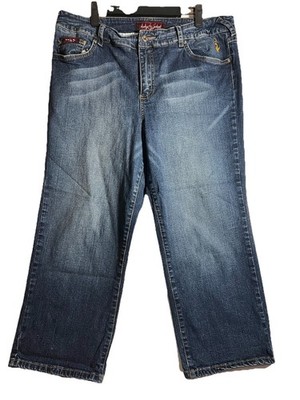 Baby Phat Women s Capri Blue Denim Jeans Size 18 Cat Logo Stitch Y2K