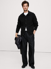 Men's Boucl  Ribbed Polo Cardigan