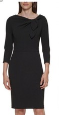 Calvin Klein Women's Green Bow-Neck Sheath Dress 3/4 Sleeve Size 4 $99