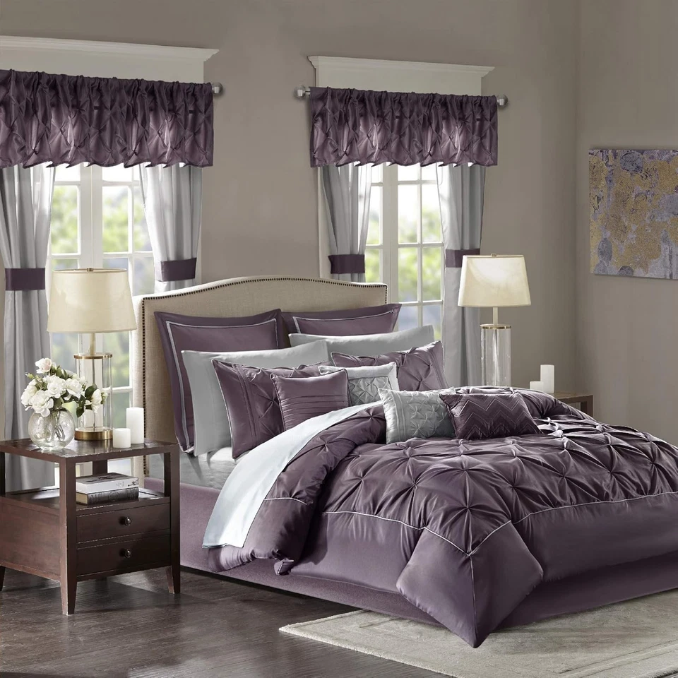 Elegant Modern Comforter Set - 24 Pieces Cal King with Matching Curtains in Plum - Image 3 of 4