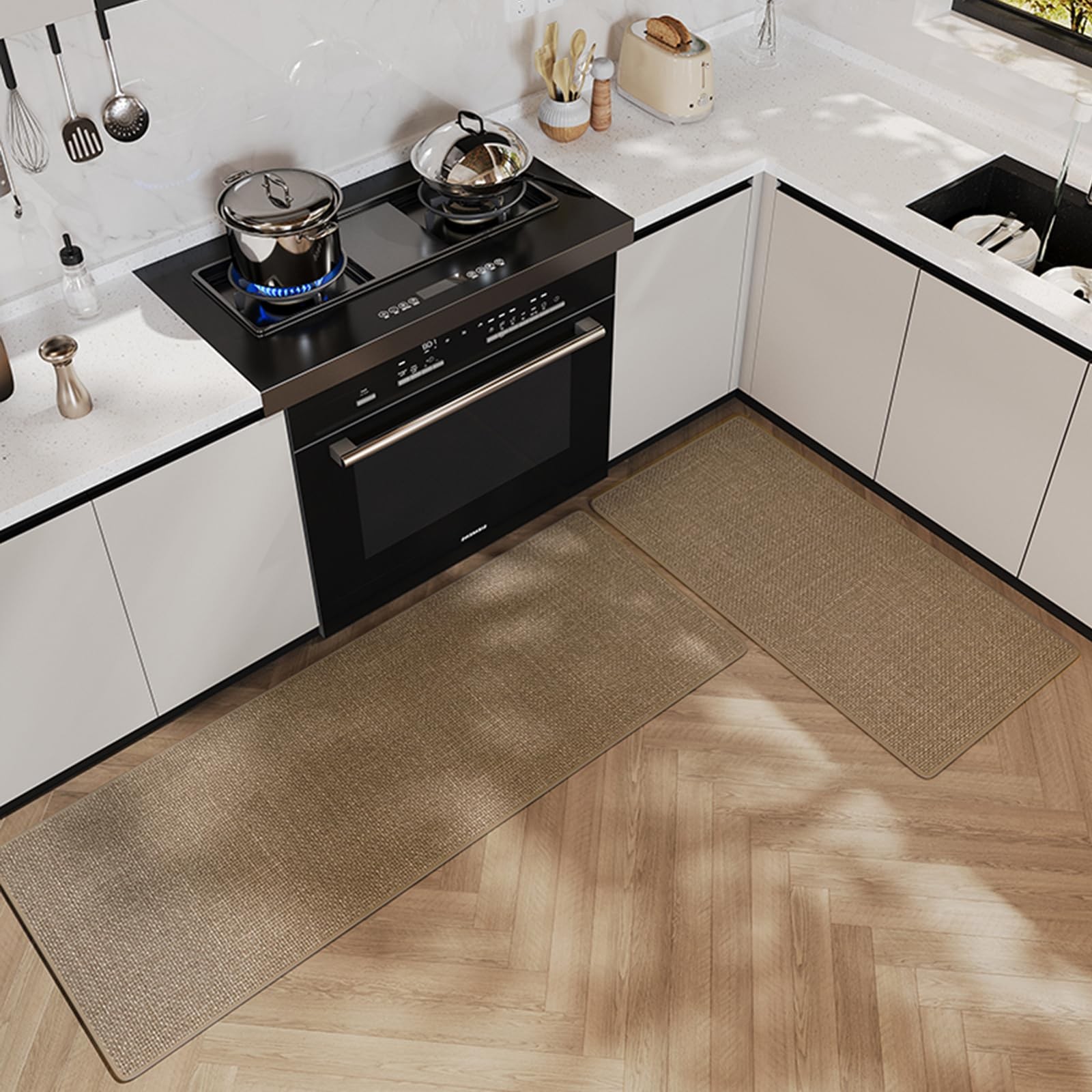 2-Piece Non-Slip Kitchen Runner Rug for Floor Corner Protection