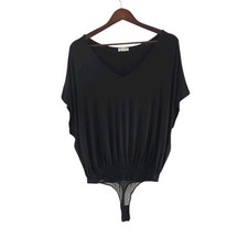Intimately Free People Black Bodysuit Top Mesh Snap Short Sleeves Women S