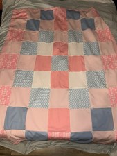 Vintage 70  s Polyester Throw Quilt 65  X 52  Pink Blue
