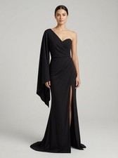 boohoo one cape sleeve maxi dress US 10 Black long evening party Morticia Addams