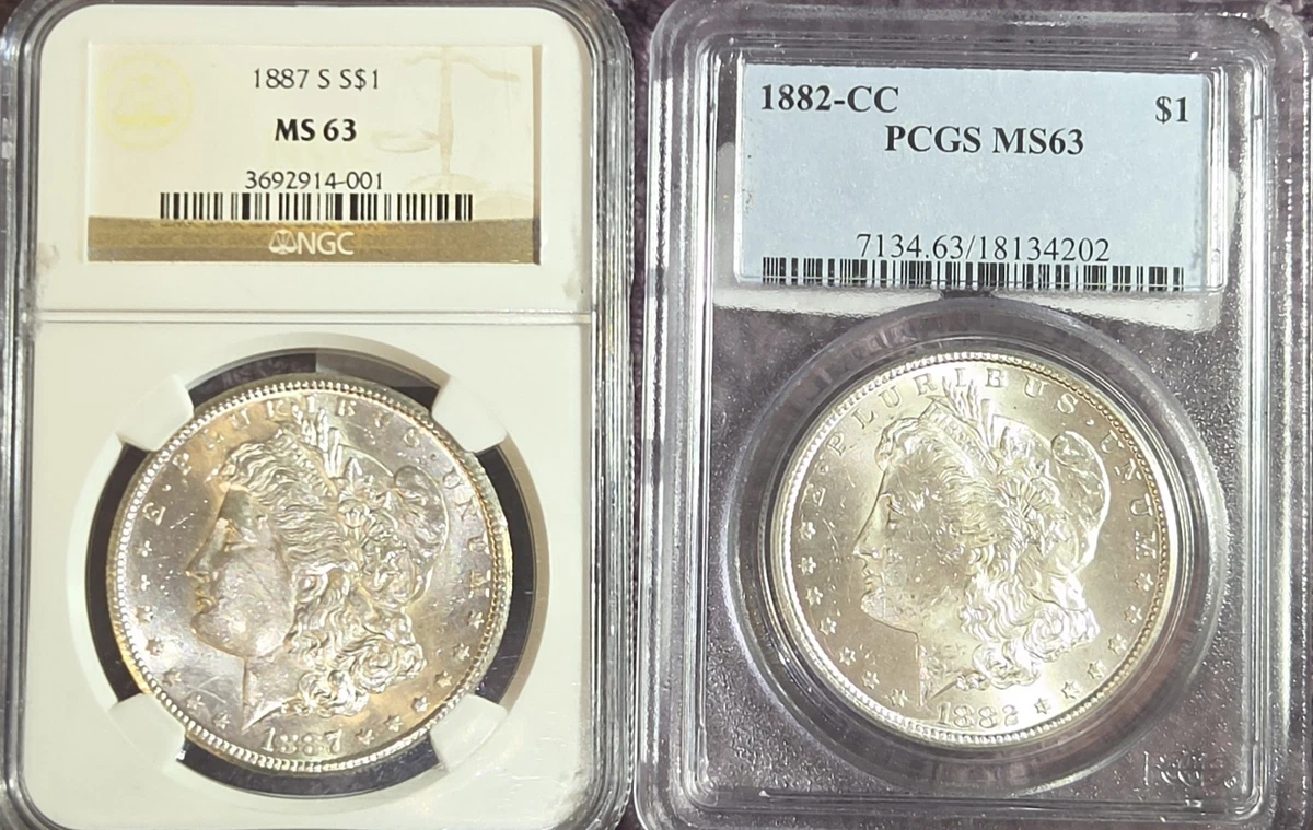 PCGS Certified MS 64 Graded 1887 Year Morgan US Dollars (1878-1921