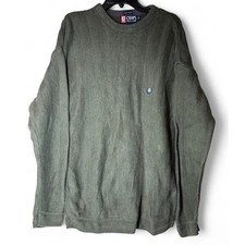 VTG Chaps Ralph Lauren Mens Green Herringbone Sweater Medium Thick Cotton Preppy
